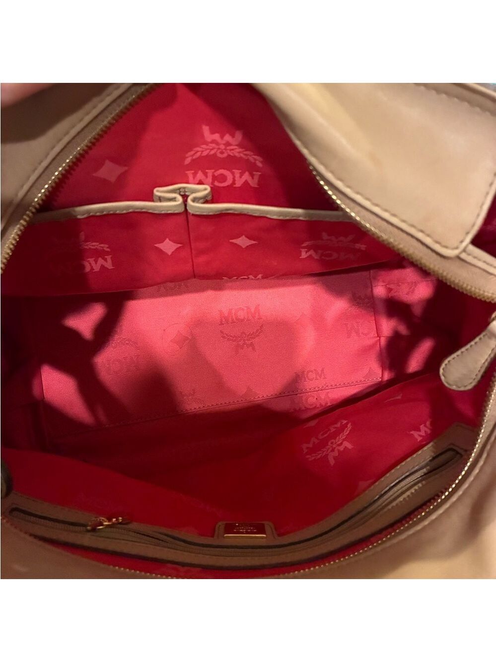 MCM Tan & Pink Monogram Tote Bag Gold Accents Q4382 München - Picture 7 of 11